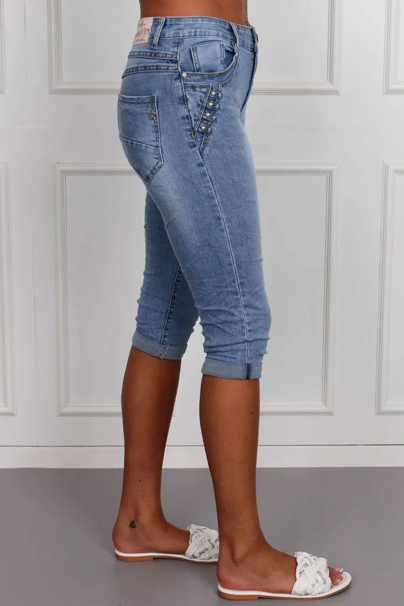 3/4 jeans m. knappar, Denim