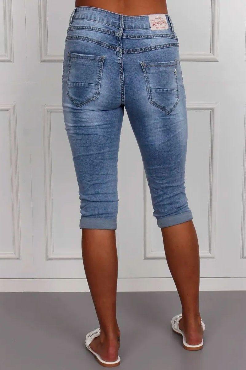 3/4 jeans m. knappar, Denim