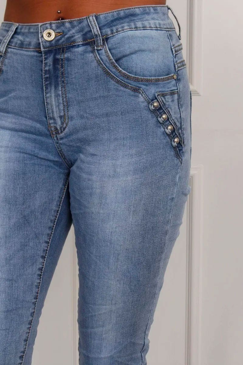 3/4 jeans m. knappar, Denim