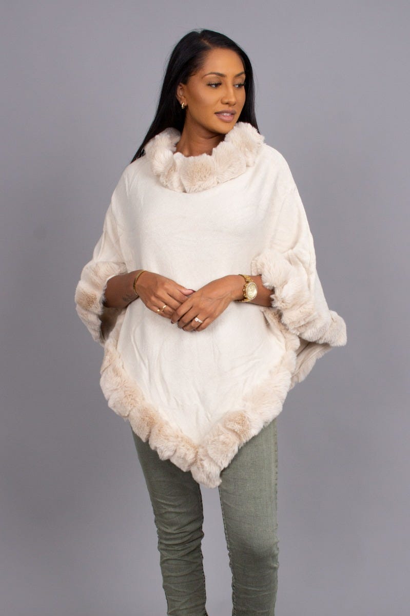 Fuskpäls poncho, Beige