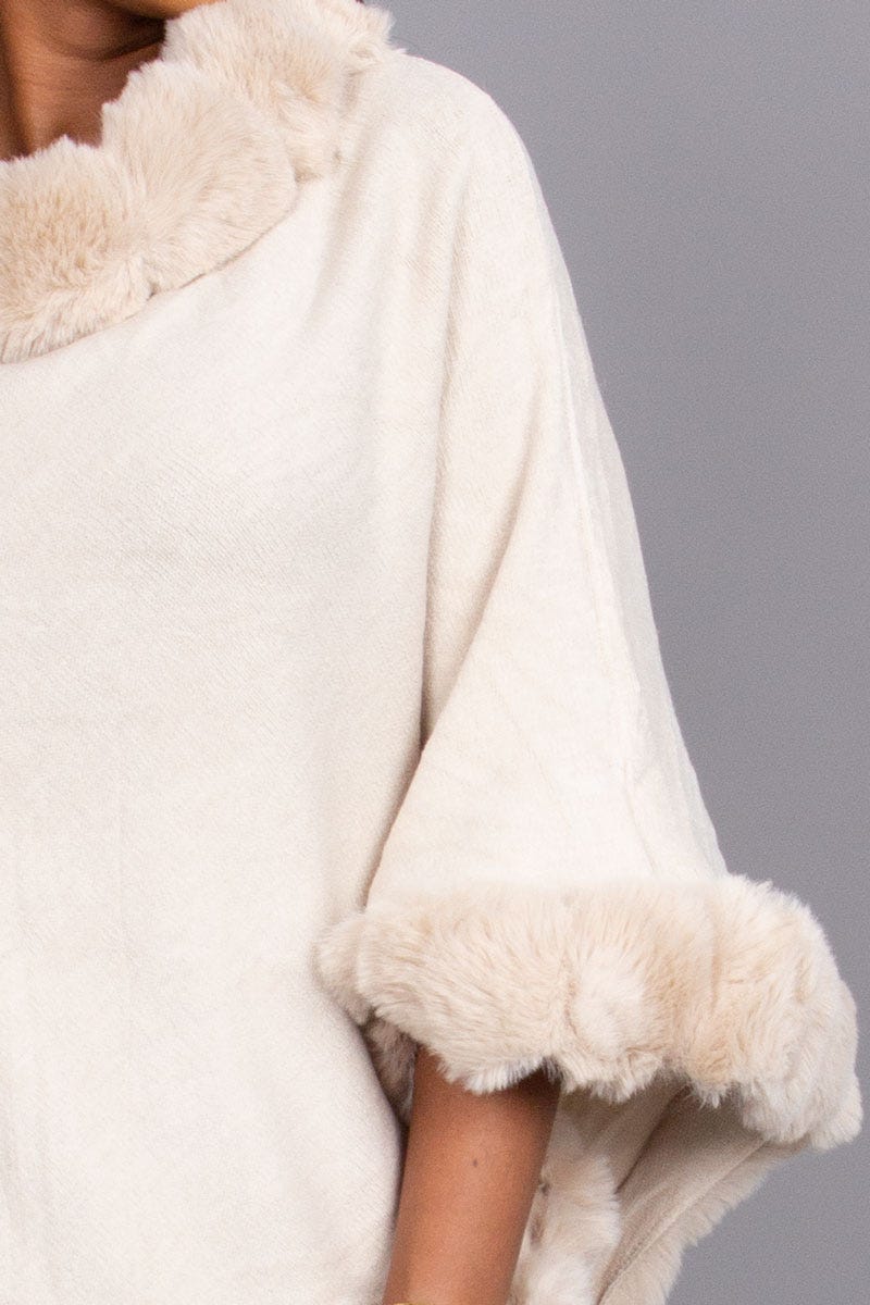 Fake fur poncho, beige