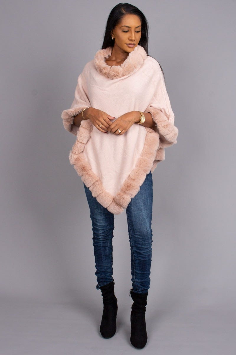 Fake fur poncho, rosa