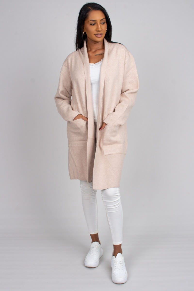 Cardigan m. fickor, Beige