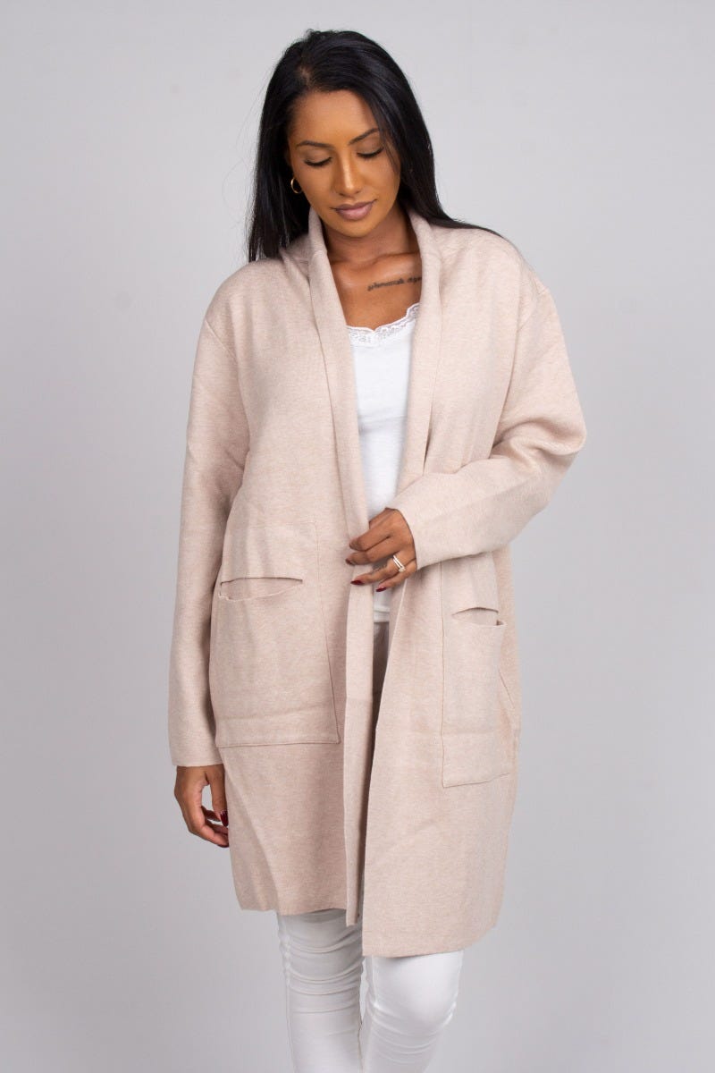 Cardigan m. fickor, Beige