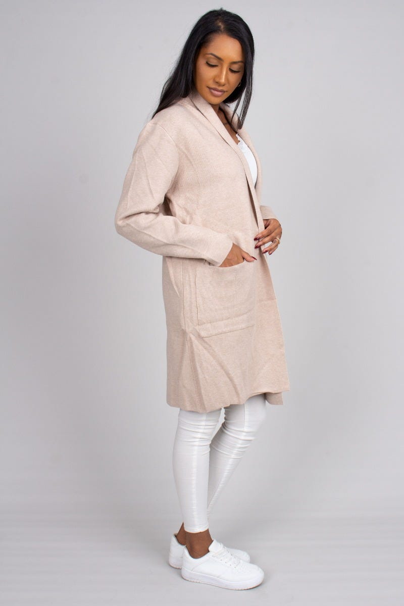 Cardigan m. fickor, Beige