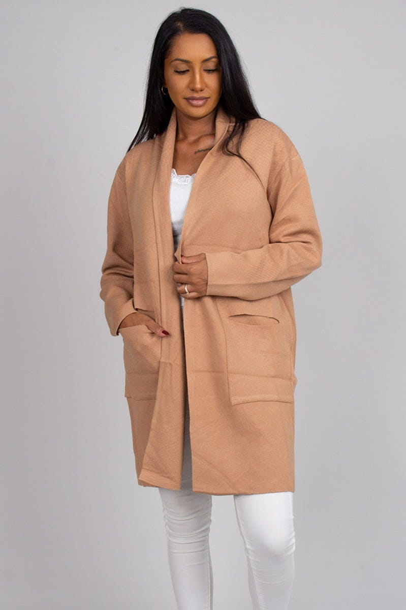 Cardigan m. lommer, mocca