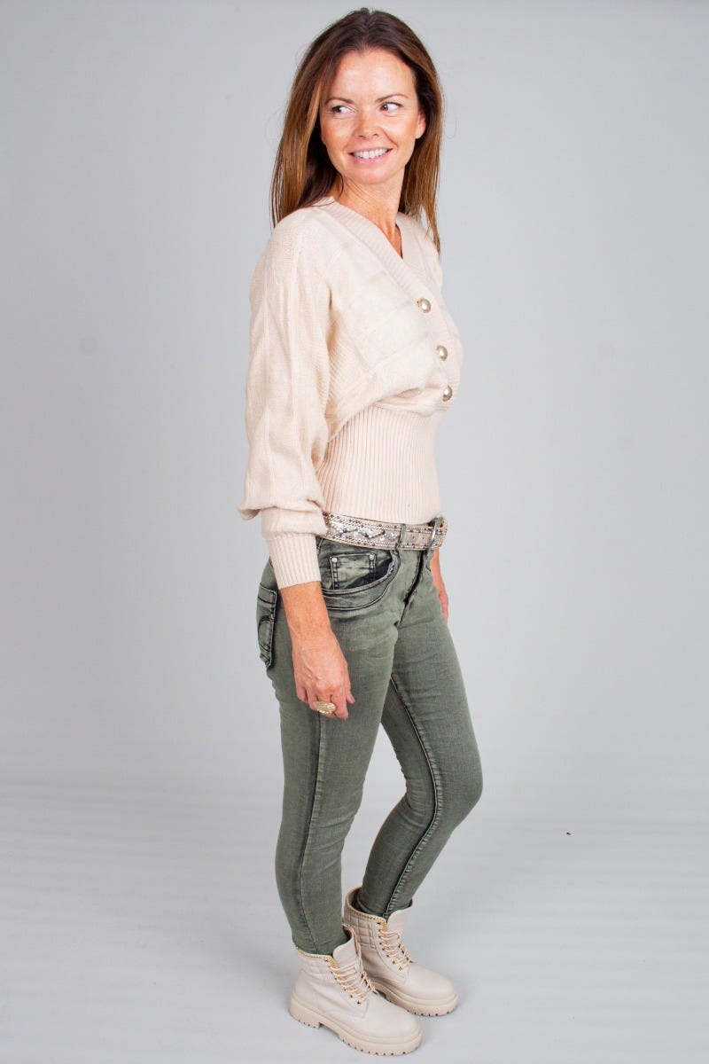 Blus m. guldknappar, Beige