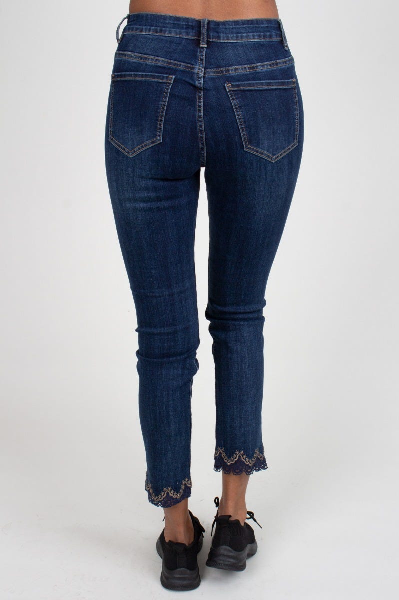 Jeans m. guldbroderi, Mörk denim