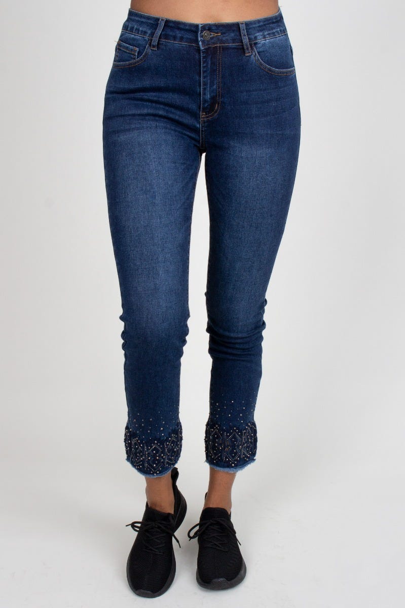 Jeans m. guldstenar, Mörk denim