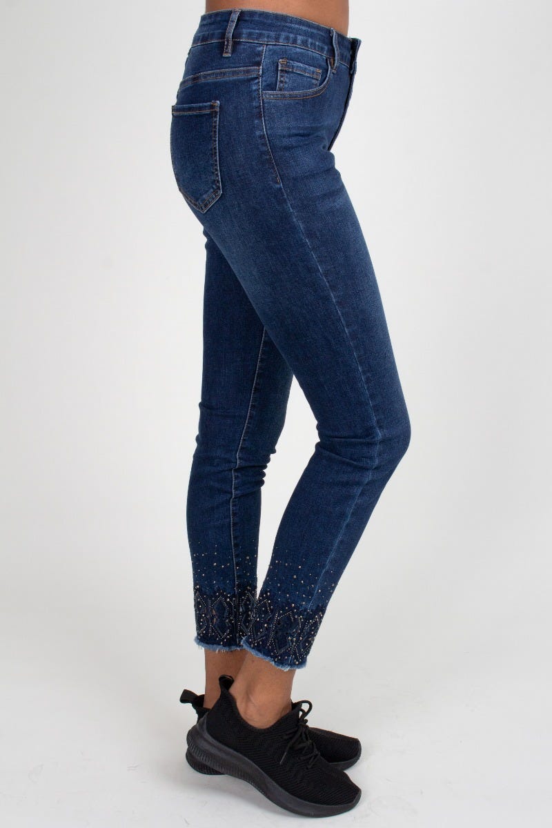 Jeans m. guldstenar, Mörk denim