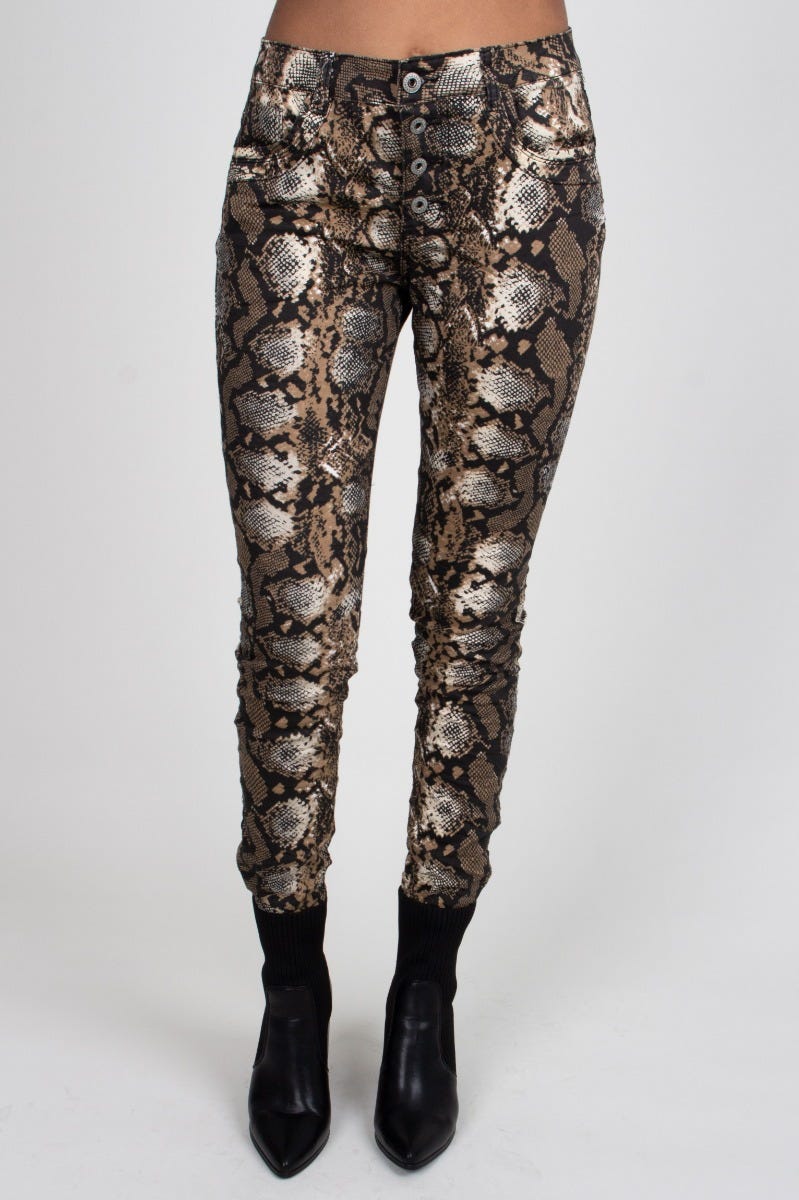 Jeans m. snakeprint , brun