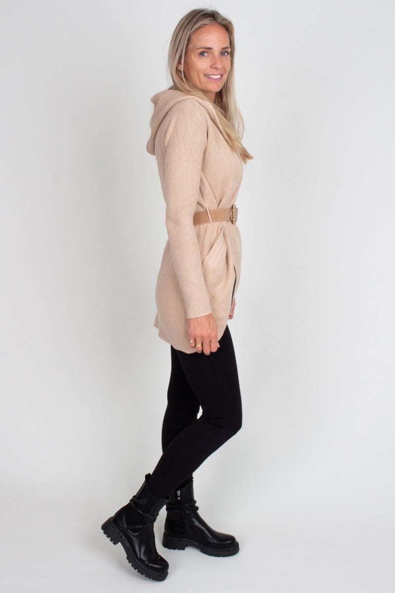 Cardigan m. bælte, beige