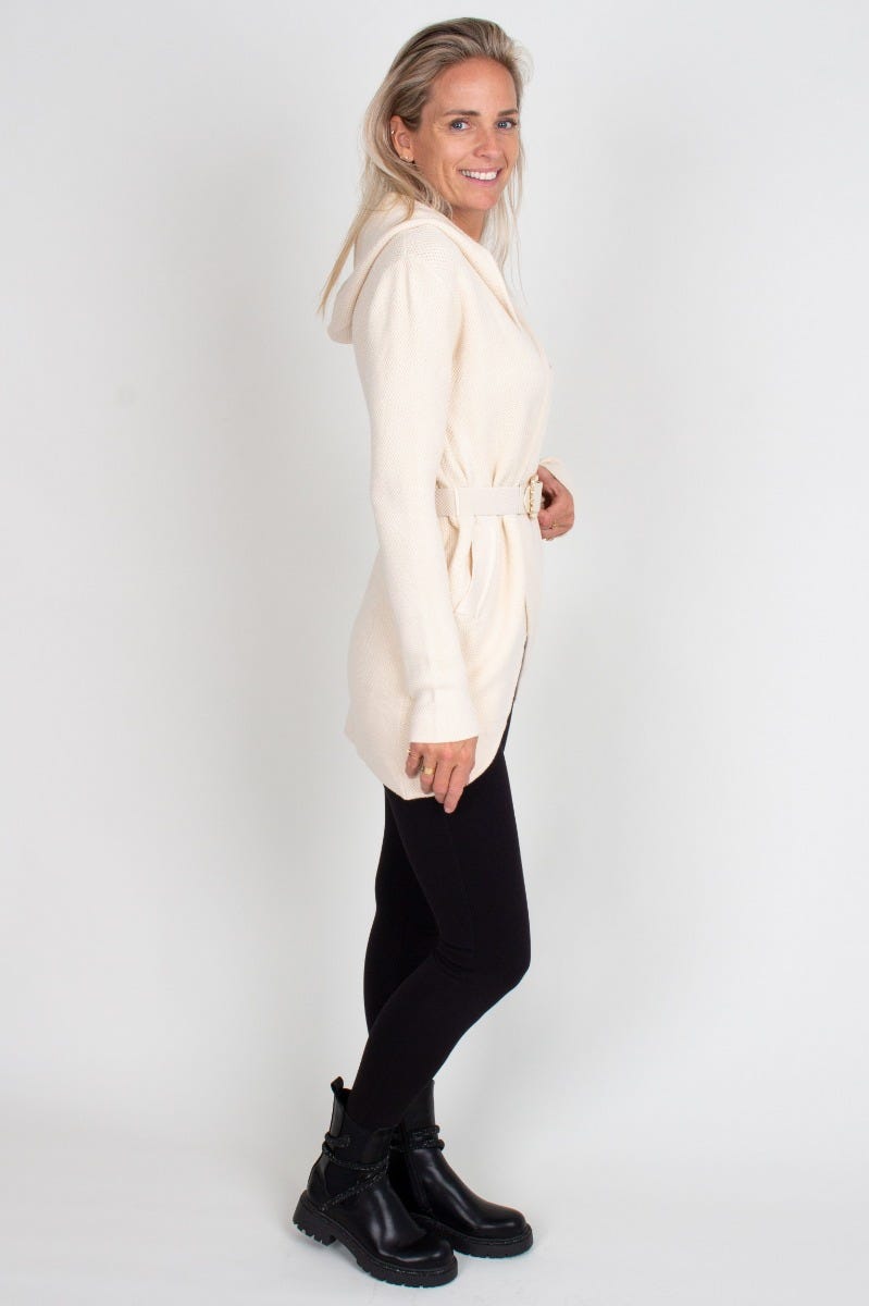 Cardigan m. skärp, Creme