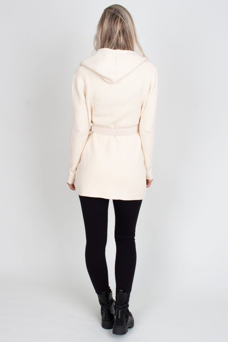 Cardigan m. skärp, Creme