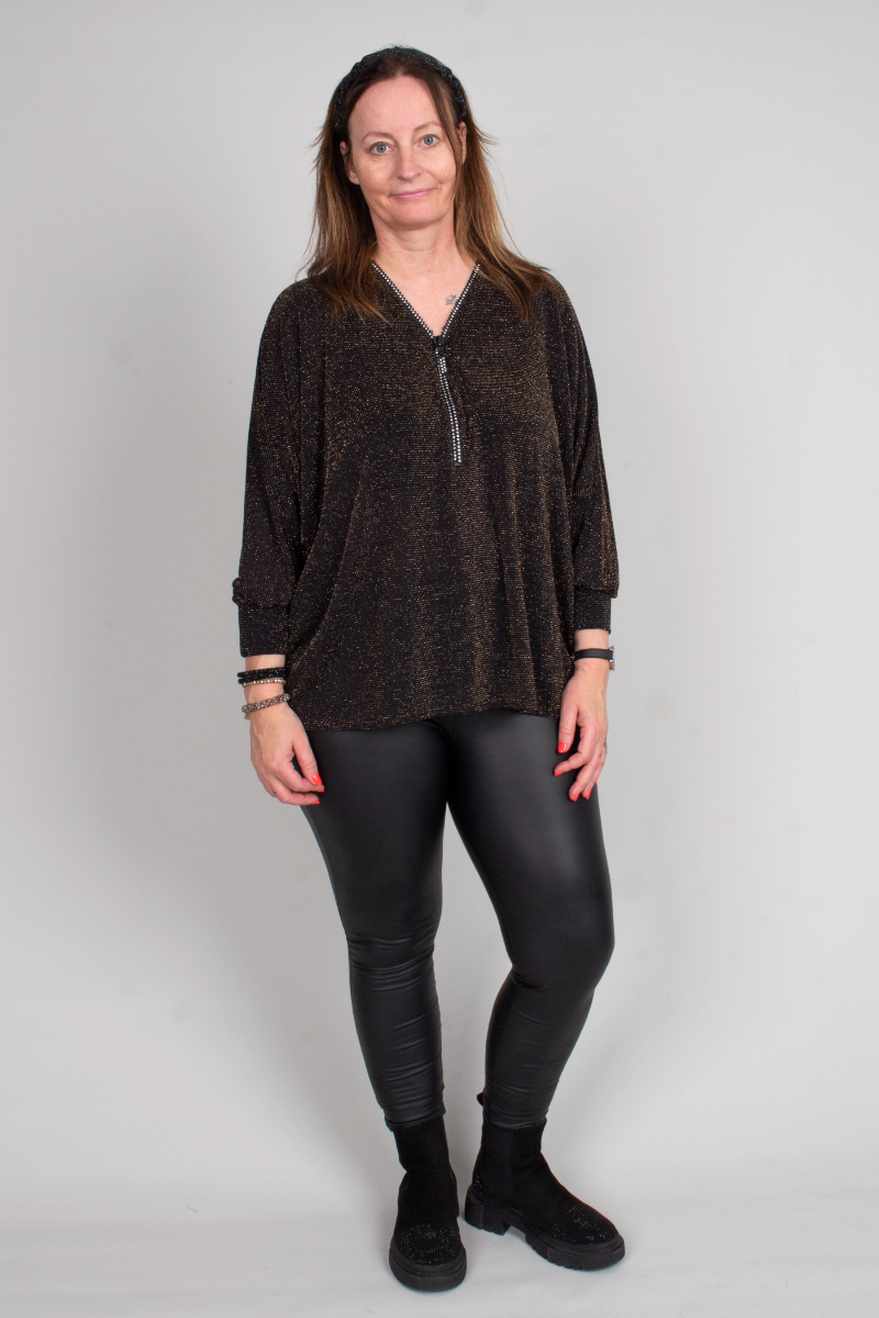  Zip blus m. glitter, Guld