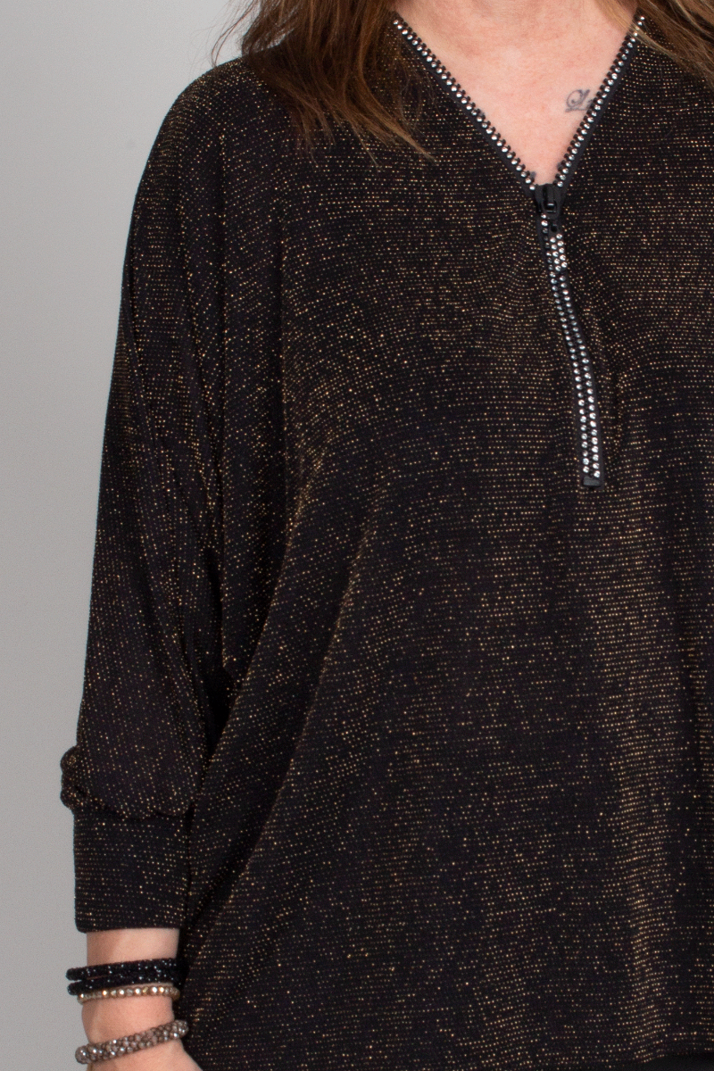  Zip blus m. glitter, Guld