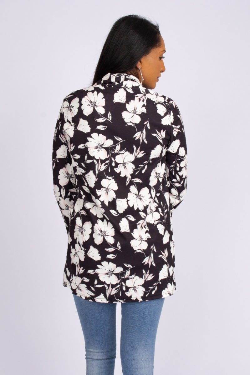 Gina blazer m. blommor, Svart/Vit