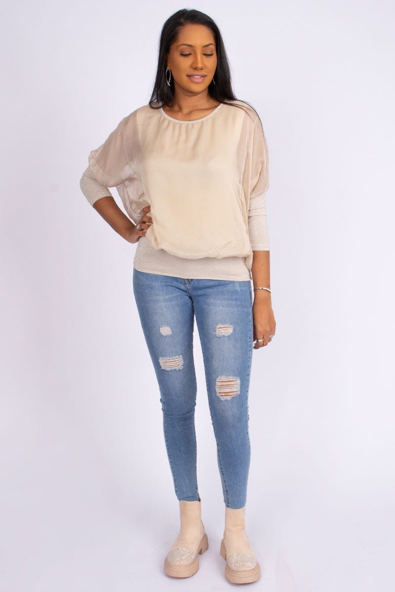 Batwing blus, Beige