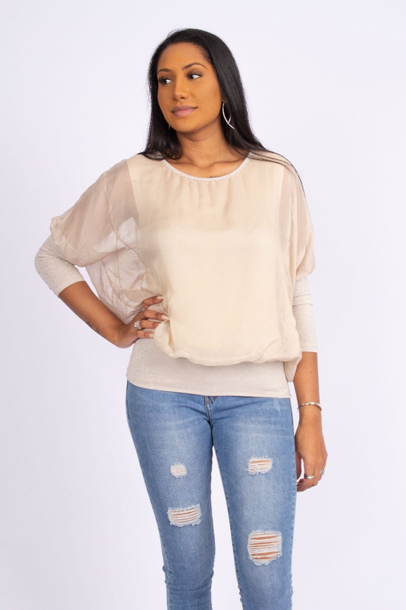 Batwing blus, Beige