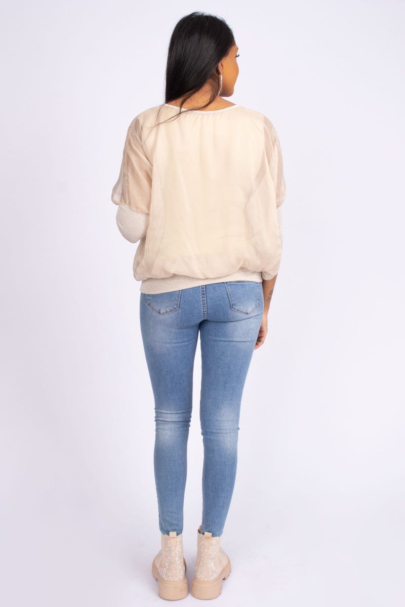 Batwing blus, Beige