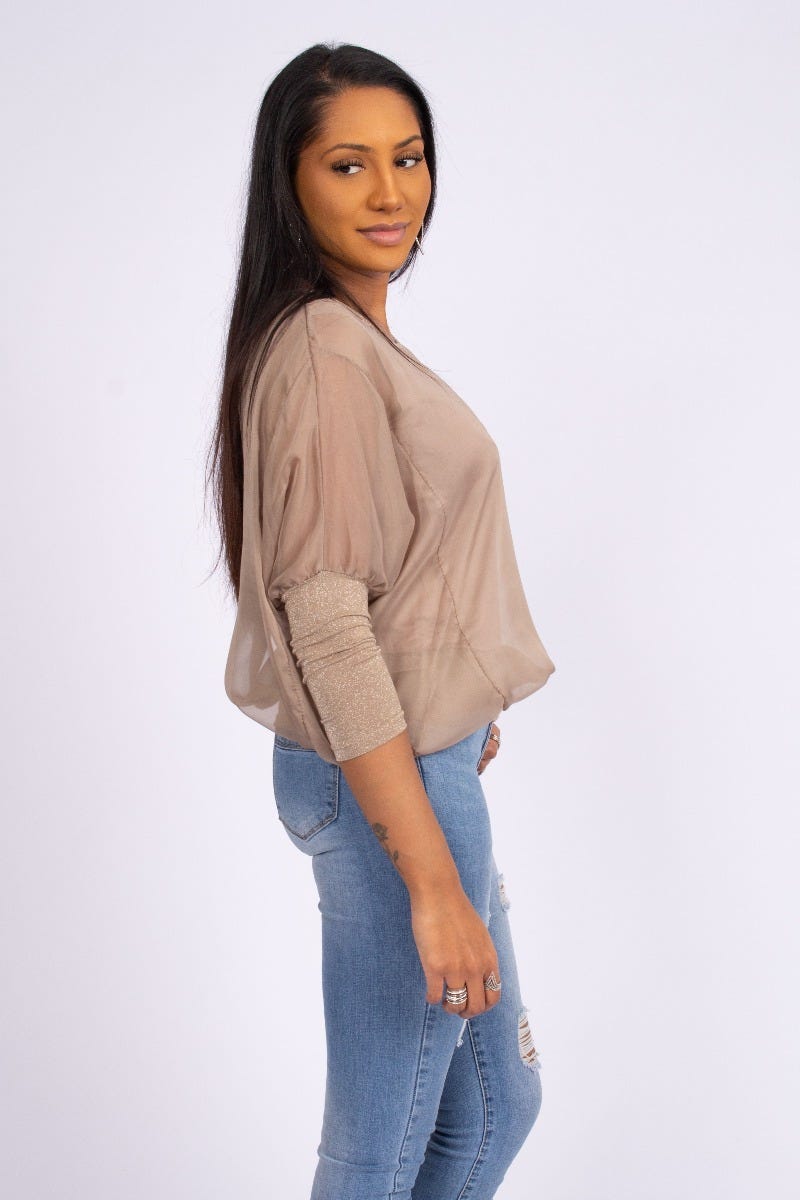 Batwing blus, Taupe