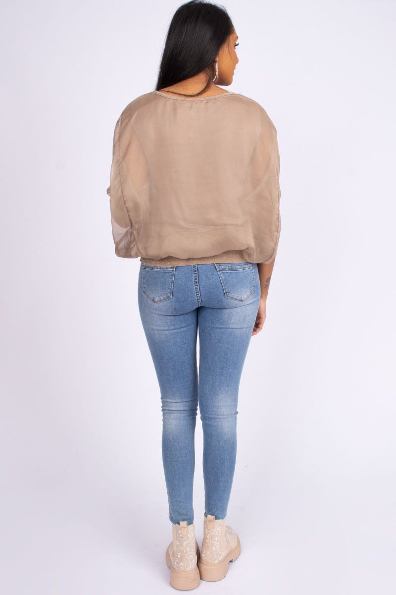 Batwing blus, Taupe