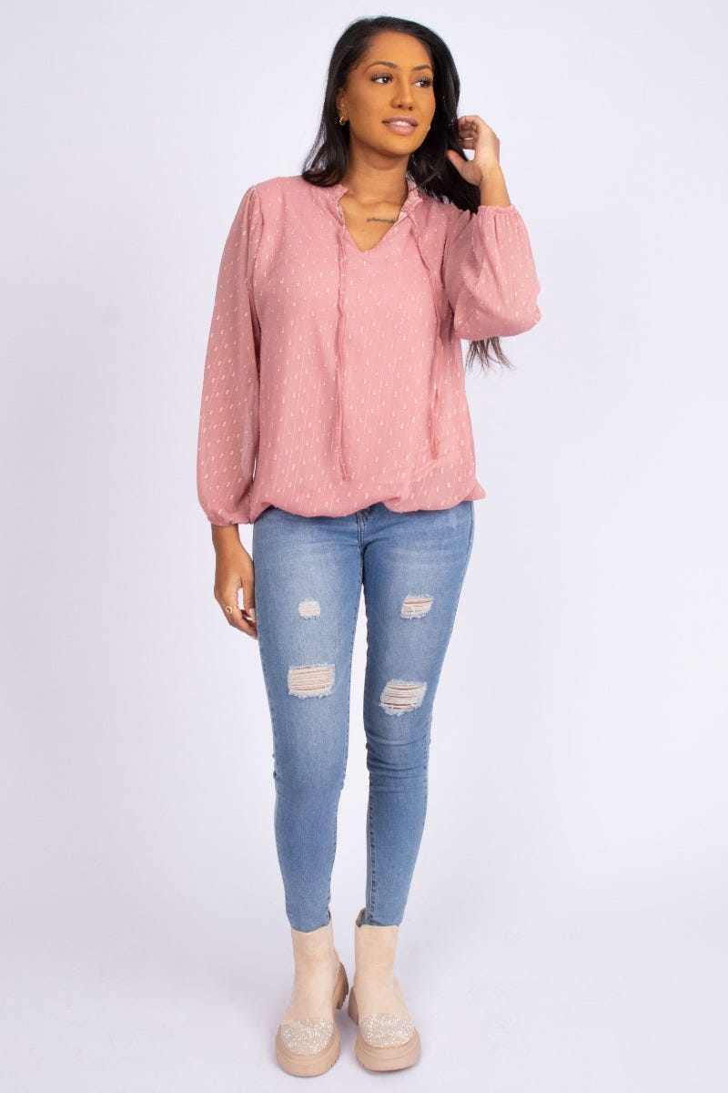 Blus m. knytband, Rosa