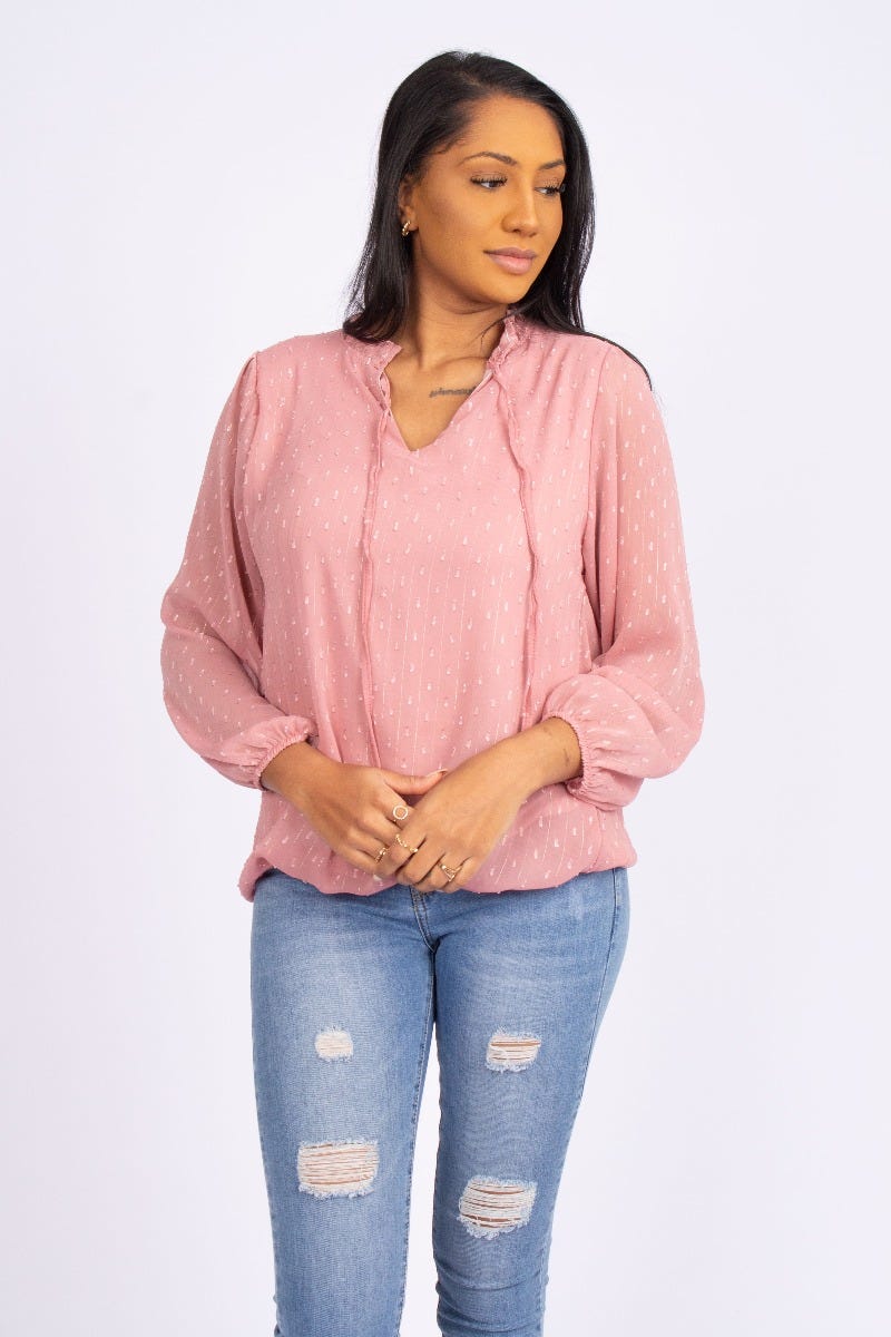 Blus m. knytband, Rosa