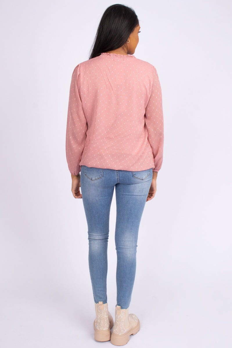 Blus m. knytband, Rosa