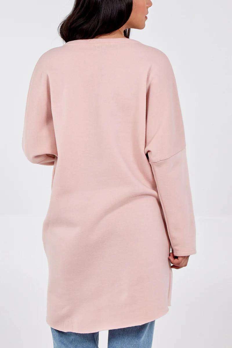 Sweatshirt m. glittersten, Rosa