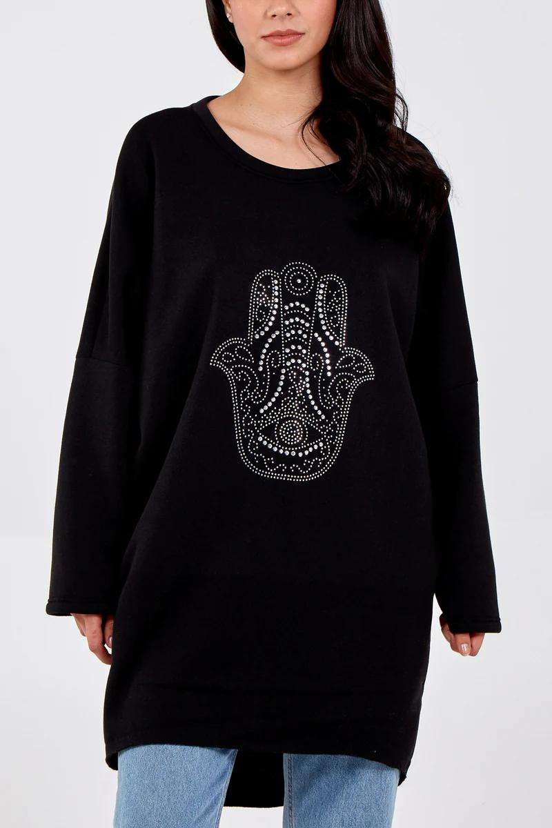 Sweatshirt m. glittersten, Svart