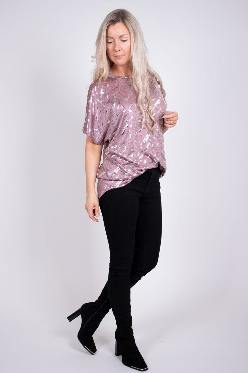 T-shirt m. silverprint, Rosa