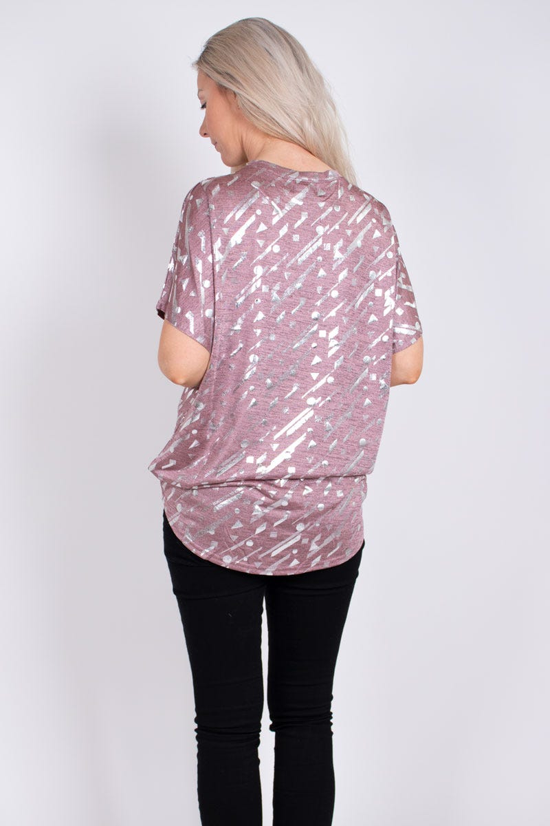 T-shirt m. silverprint, Rosa