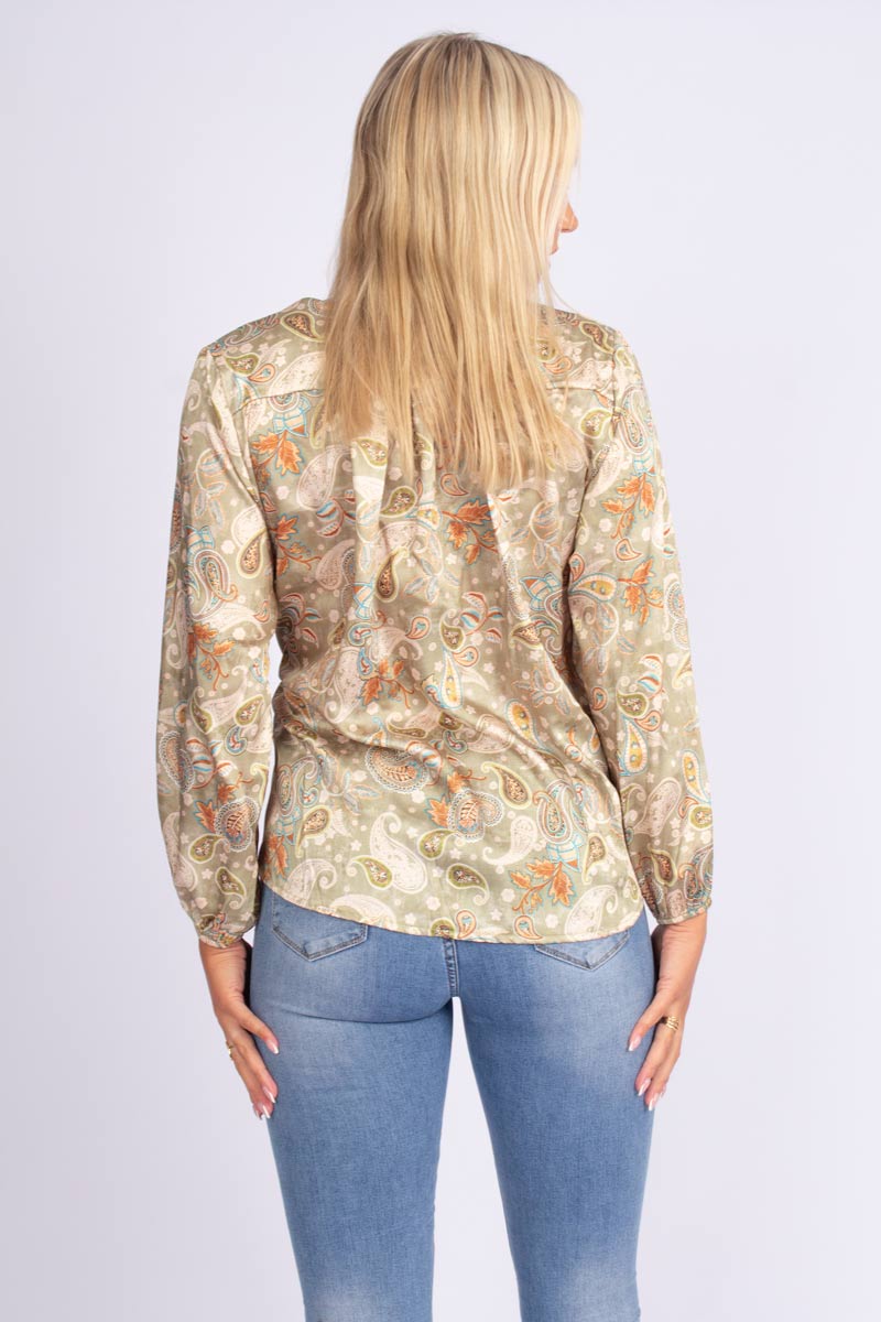 Crossover bluse m. paisley print Grøn