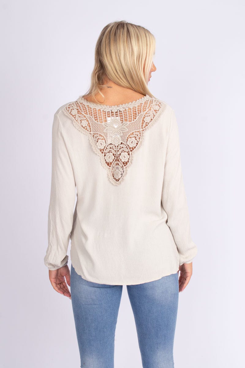 Bluse m. blonderyg Beige