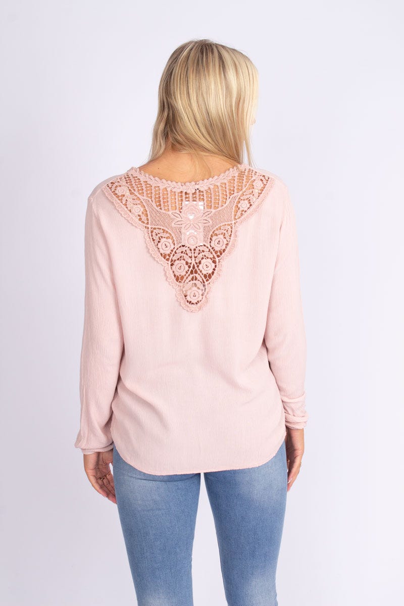 Blus m. spetsrygg, Rosa