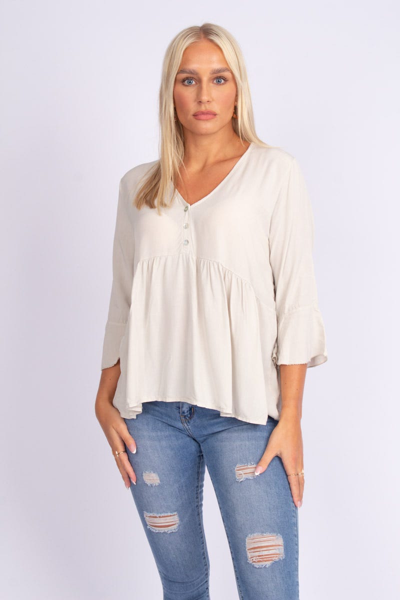 Blus m. knappar, Beige