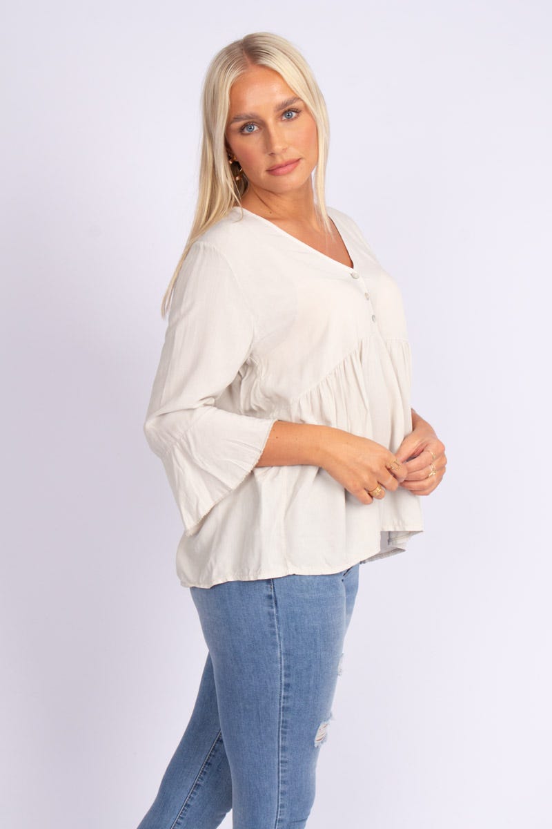 Bluse m. knapper Beige