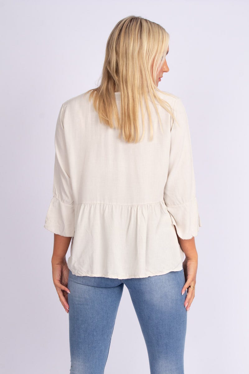 Blus m. knappar, Beige