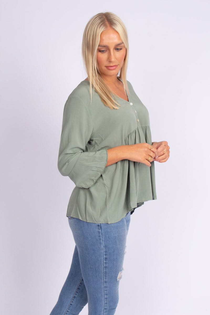 Bluse m. knapper Khaki