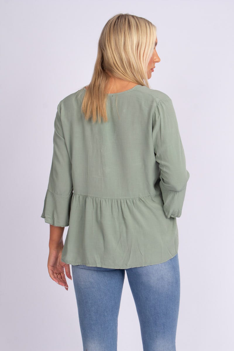 Blus m. knappar, Khaki