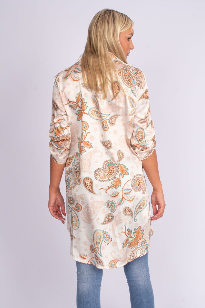 Tunika m. krage i paisley print, Beige