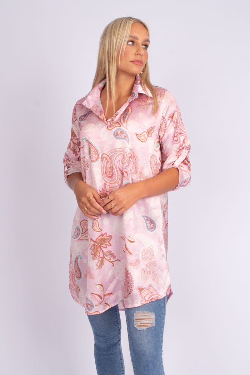 Tunika m. krage i paisley print, Rosa