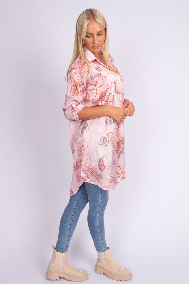 Tunika m. krage i paisley print, Rosa