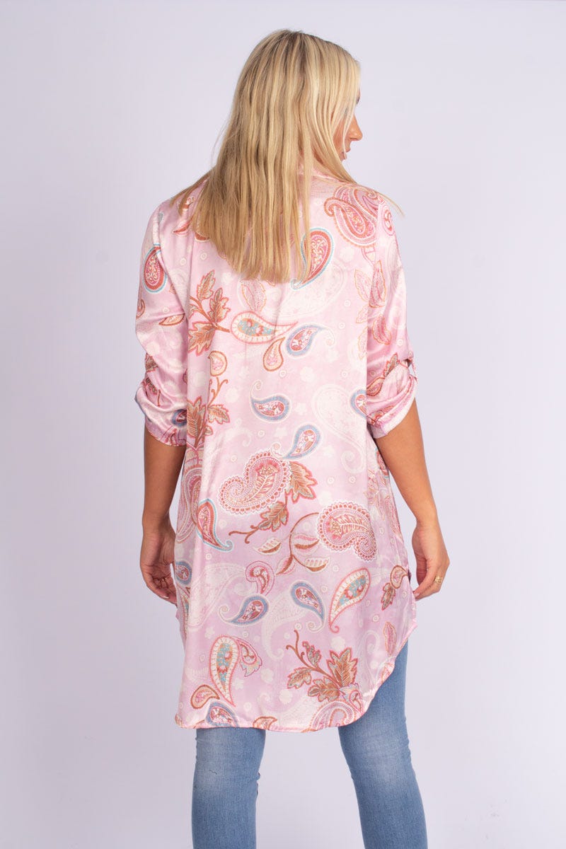 Tunika m. krage i paisley print, Rosa