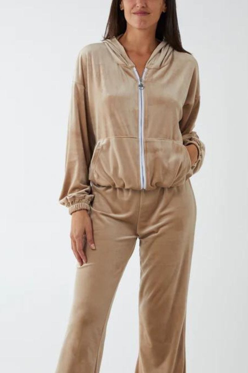 Velour hoodie, Beige