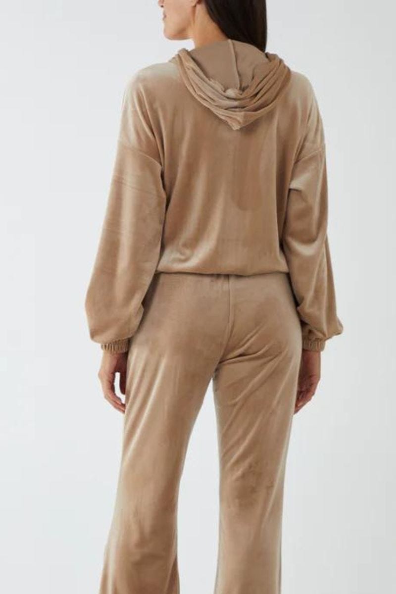 Velour hoodie, Beige