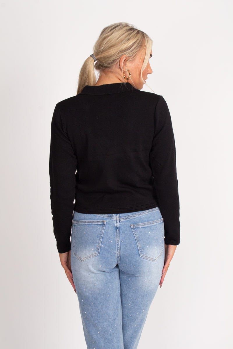 Stickad cardigan m. knappar, Svart 