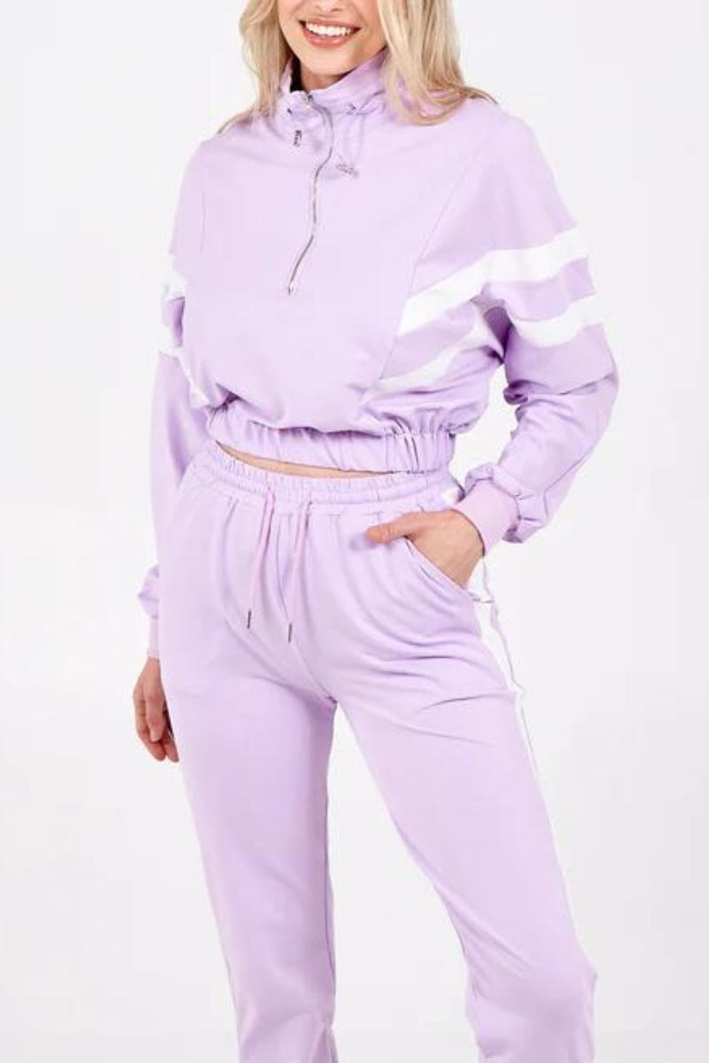 Cropped sweatshirt m. ränder, Lila