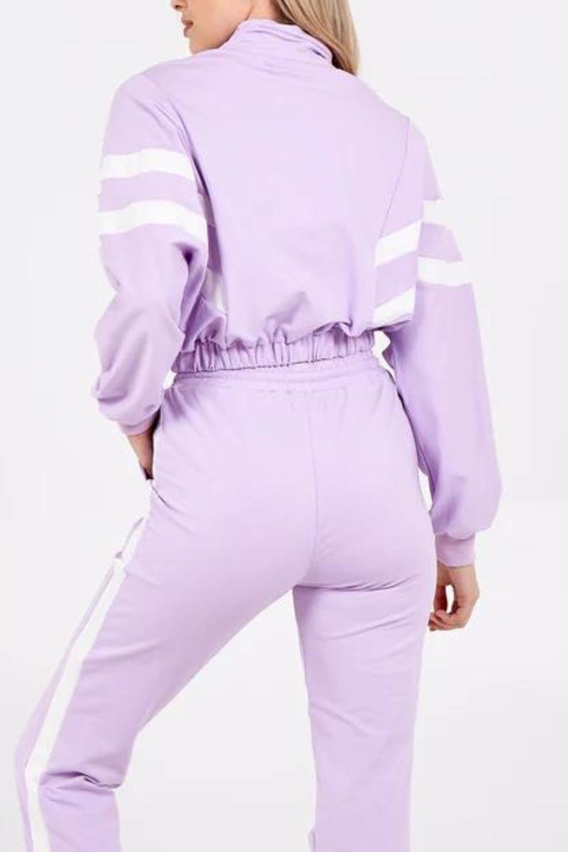 Cropped sweatshirt m. ränder, Lila